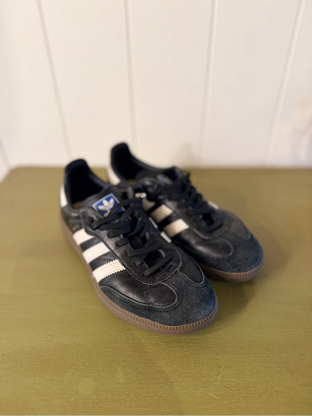 adidas Samba Black & White Leather Sneakers Size US 3 / EU 35
